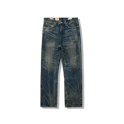 Vintage Blaue Bootcut 11oz Selvedge Jeans mit Distressed-Effekt