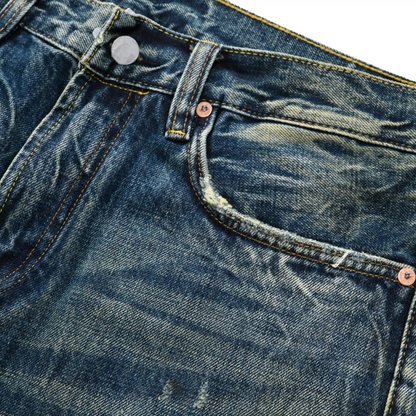 Vintage Blaue Bootcut 11oz Selvedge Jeans mit Distressed-Effekt