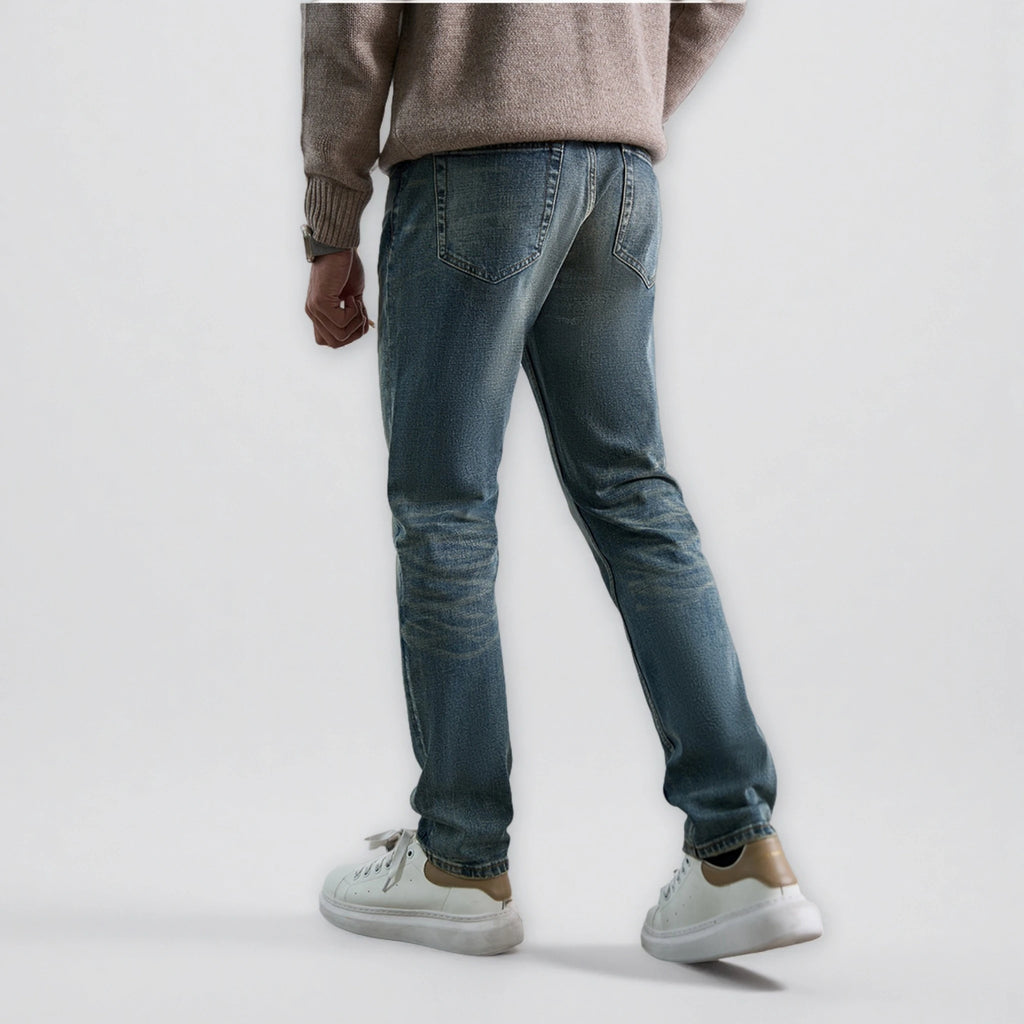 Men's Vintage Blue Wash Slim Straight Jeans