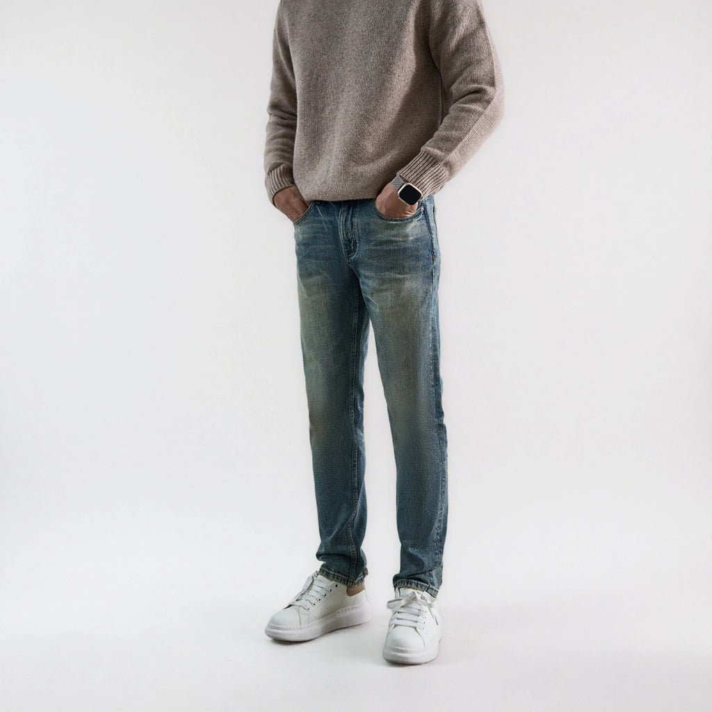 Men's Vintage Blue Wash Slim Straight Jeans