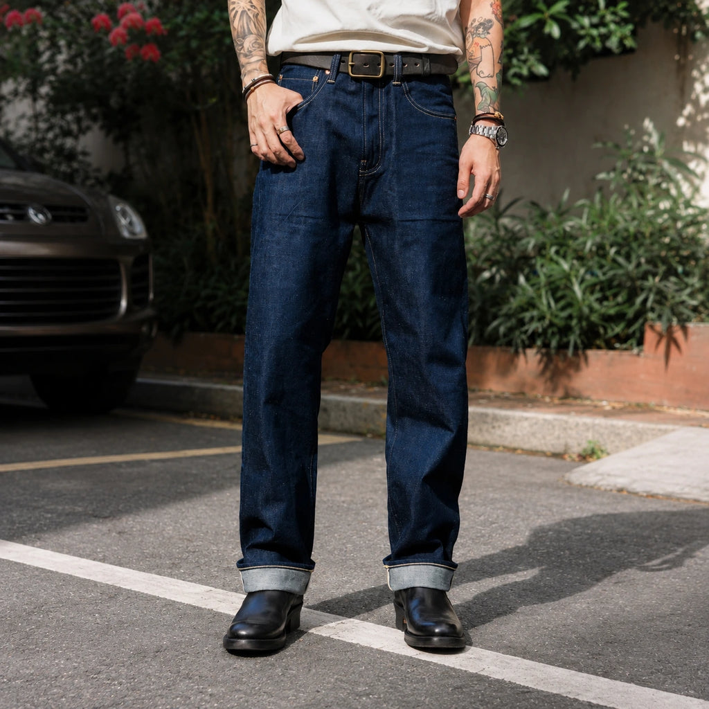 12oz WWII-Inspired Raw Selvedge Denim Jeans – High Rise Relaxed Straight Fit