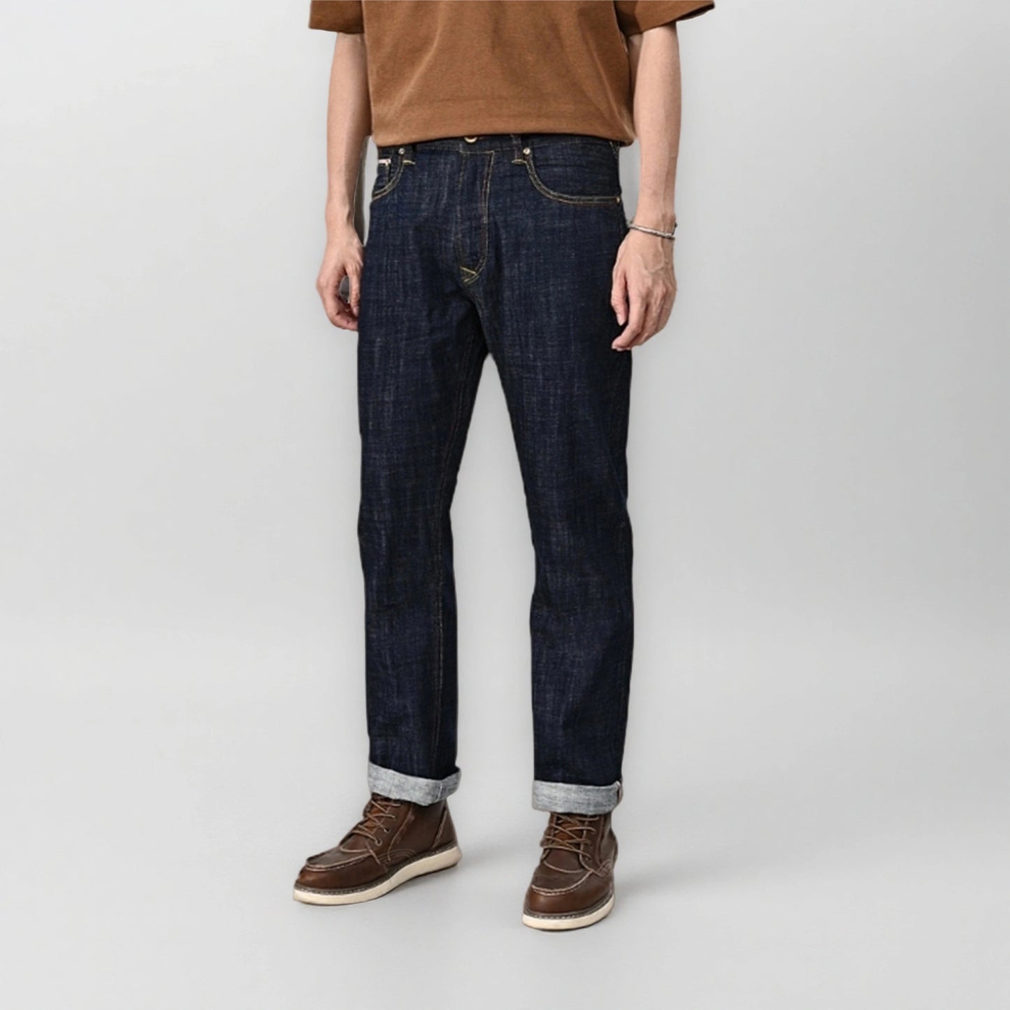 18oz Dunkelblaue Selvedge Straight Jeans mit Vintage-Waschung